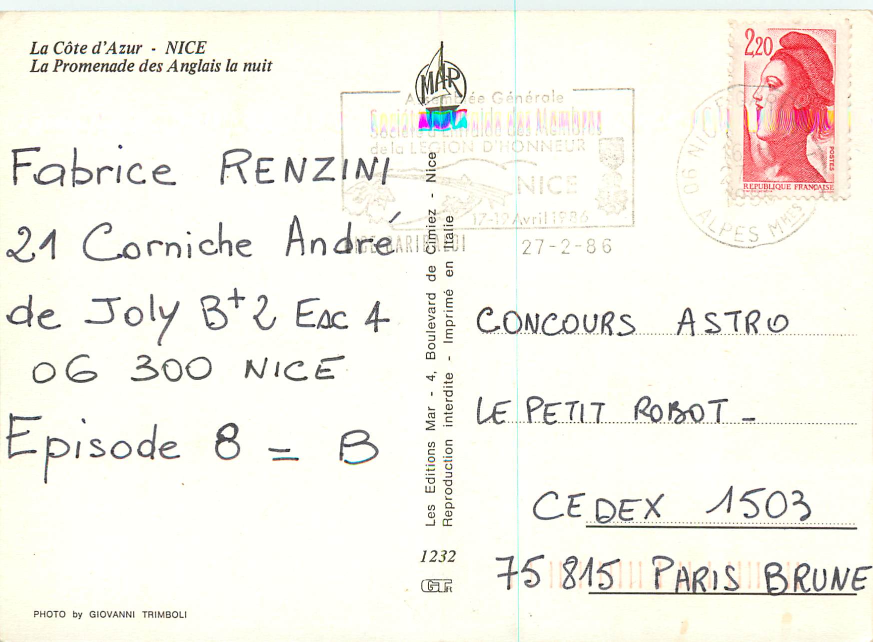 CPM La Cote d'Azur Nice La Promenade des Anglais la nuit — Rückseite