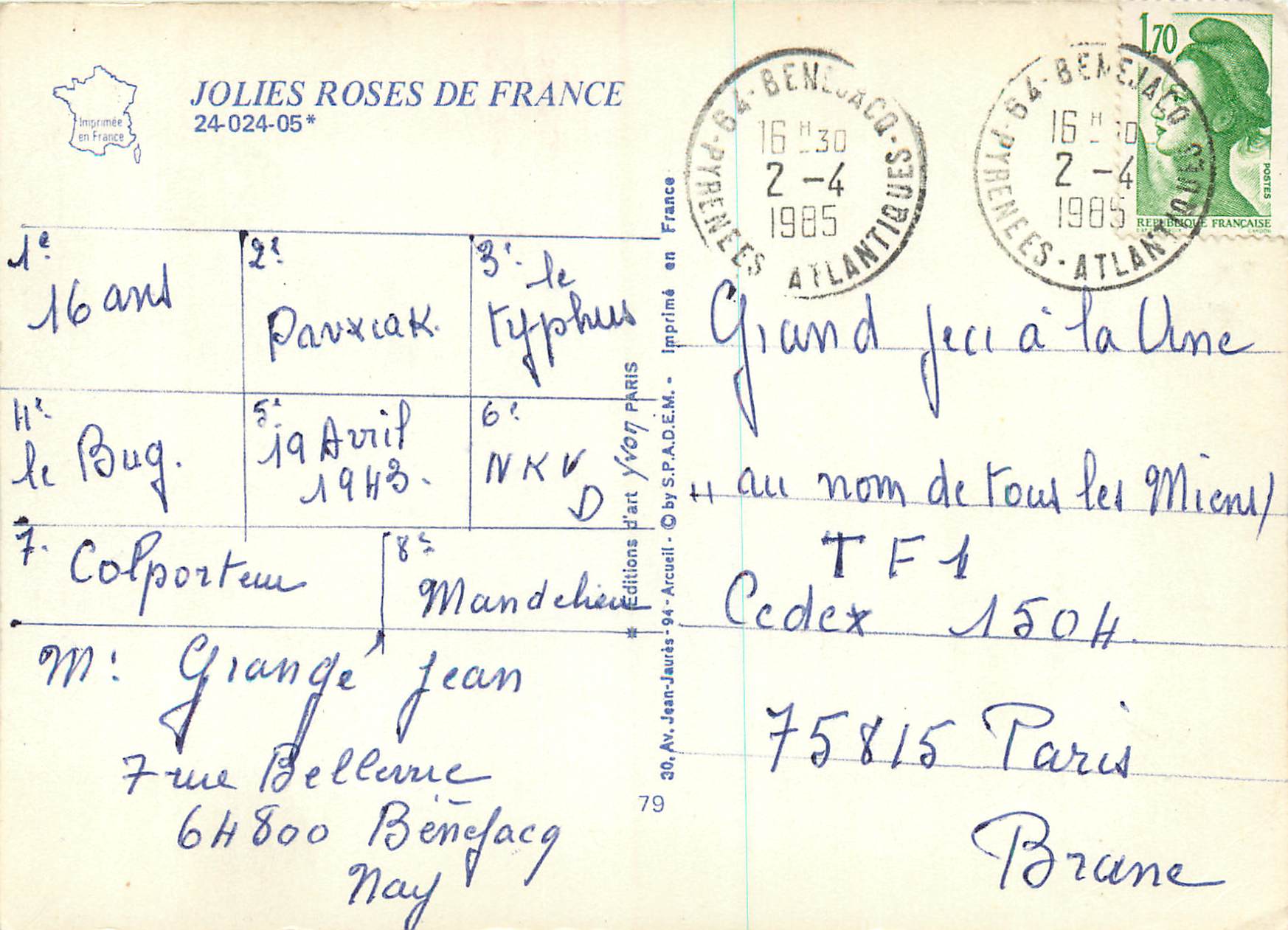 CPM Jolies Roses de France — Verso