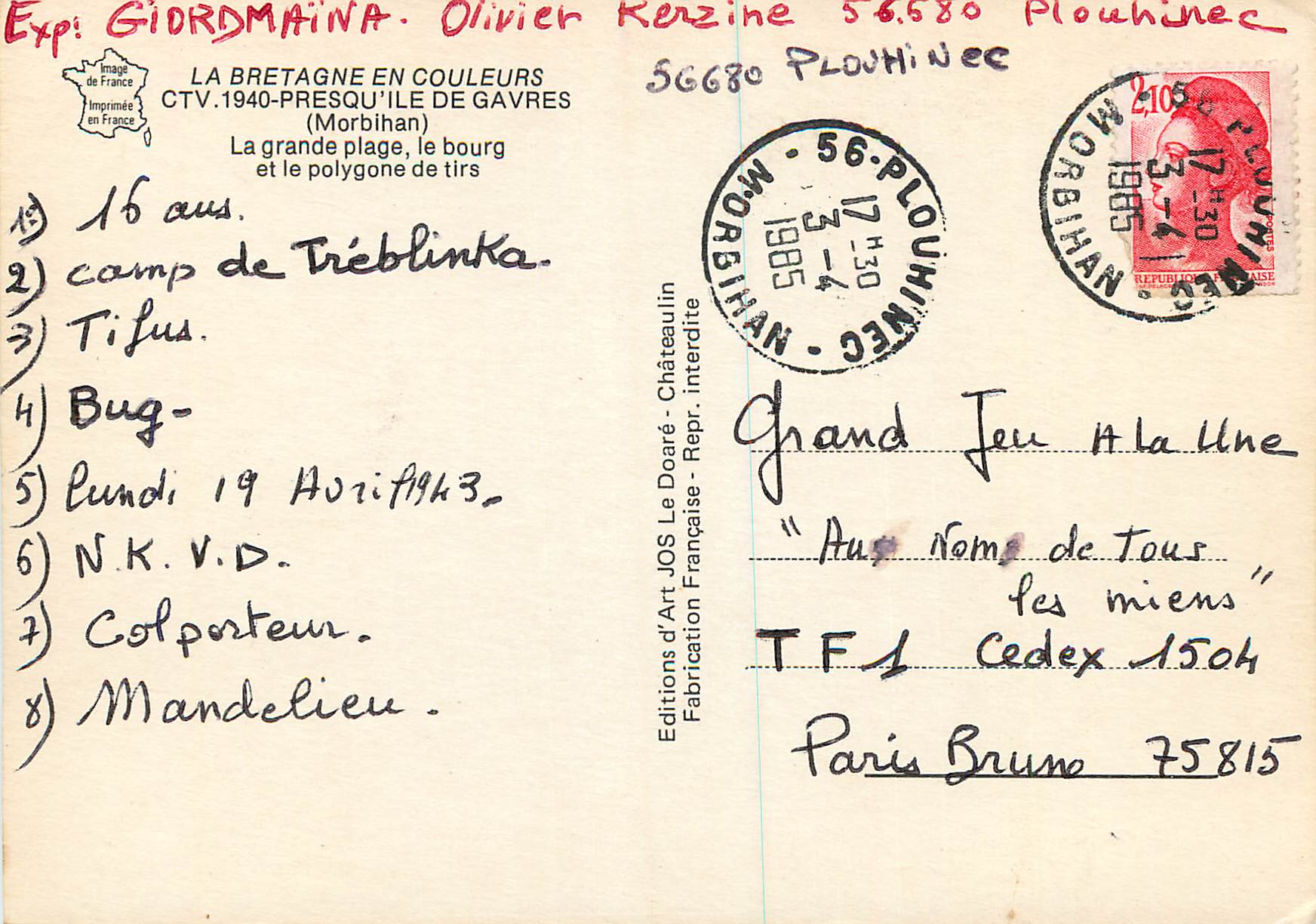 CPM La Bretagne en Couleurs Presqu'ile de Graves (Morbihan) — Rückseite