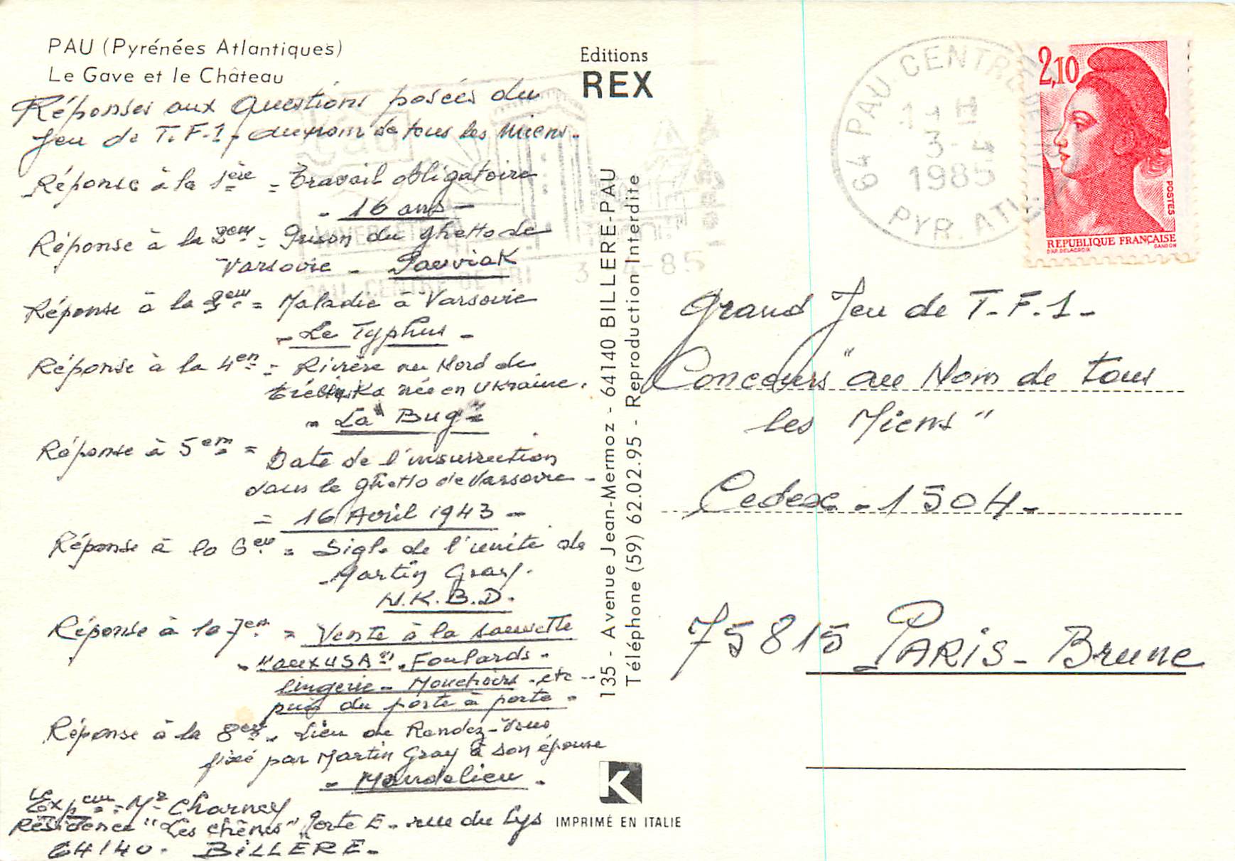 Le Gave et le Château — Pau (Pyrénées-Atlantiques) — Éditions REX — Rückseite