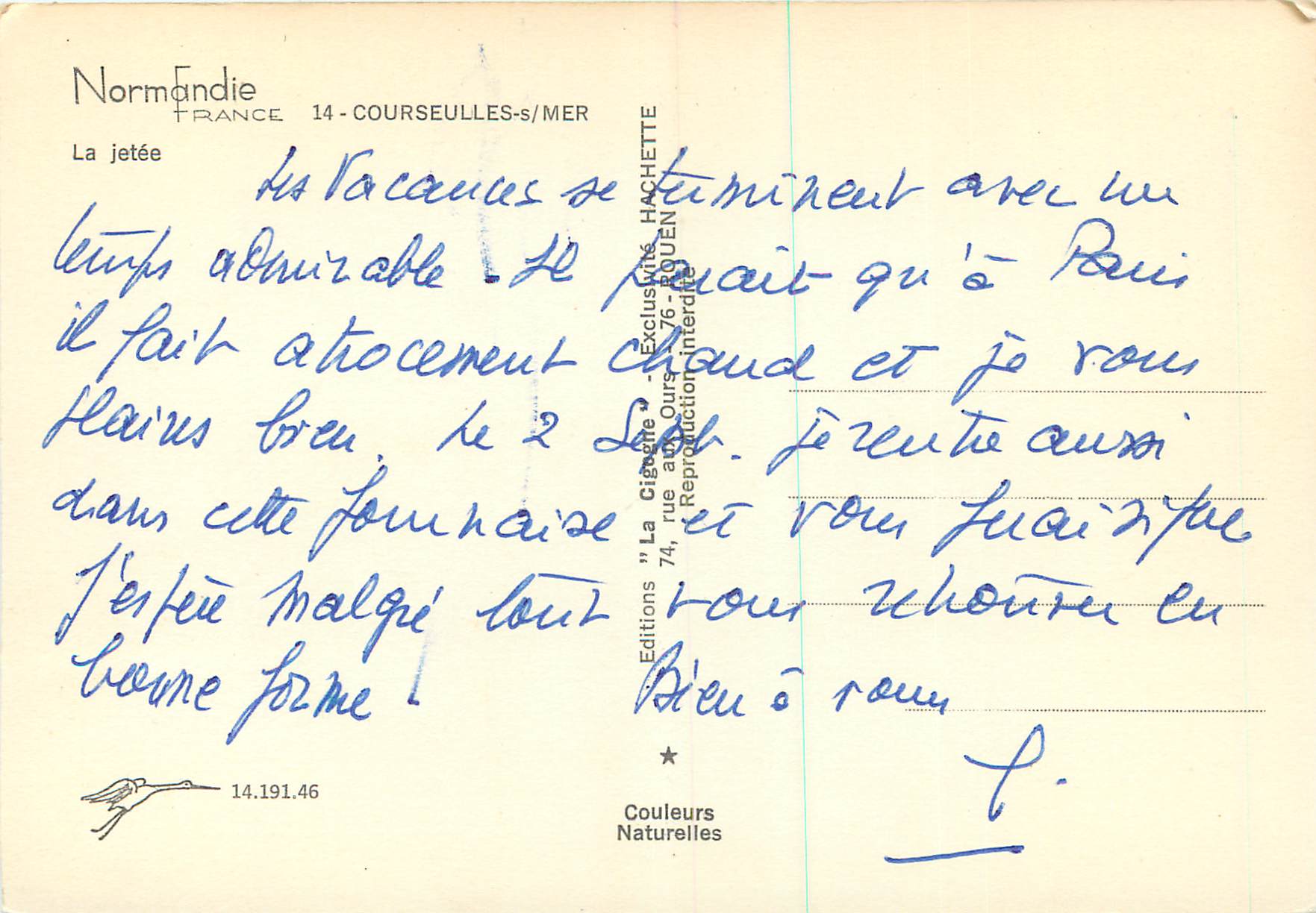 CPM Normandie courseulles Mer Bateau — Verso