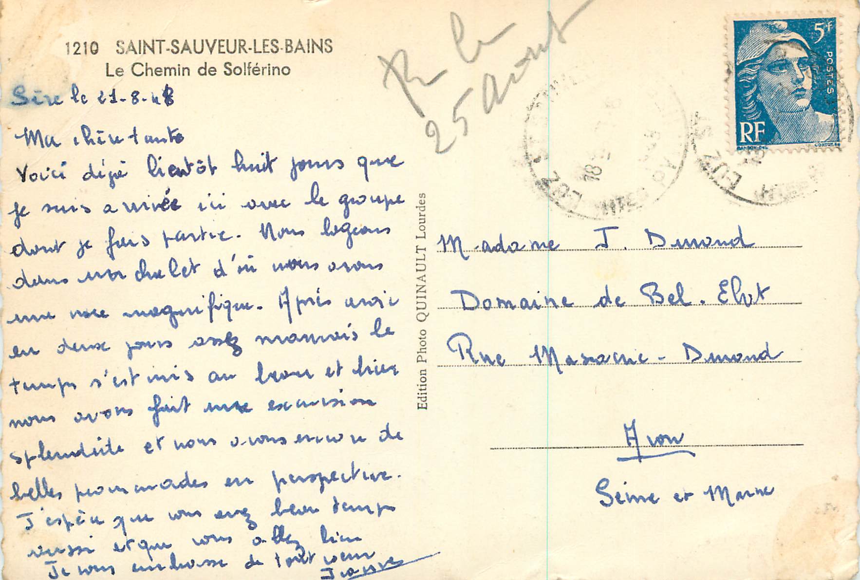 CPM Saint Sauveur les Bains Le Chemin de Solferino — Verso