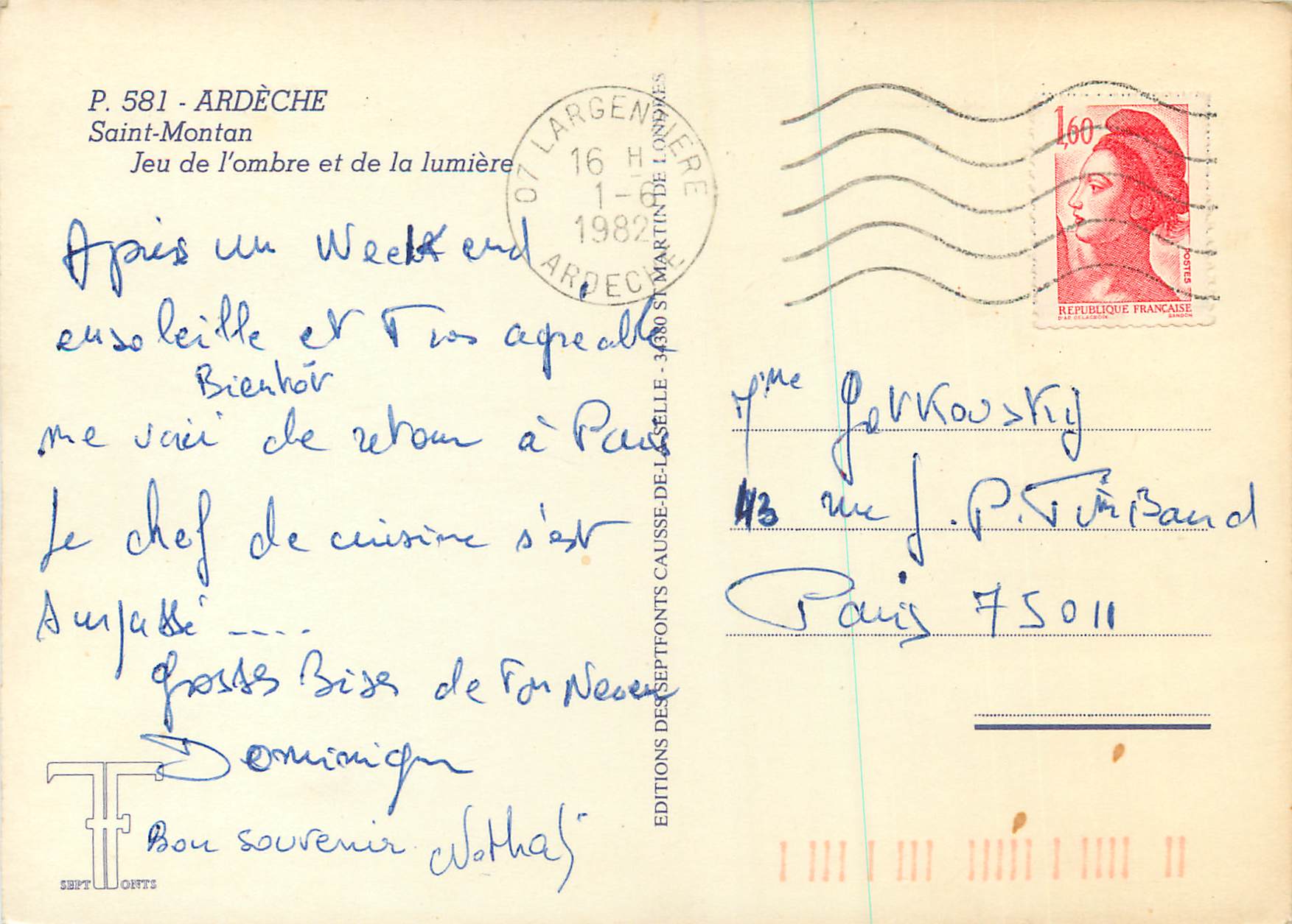 CPM Ardeche Saint Montan Jeu de l'ombre et de la lumiere — Rückseite