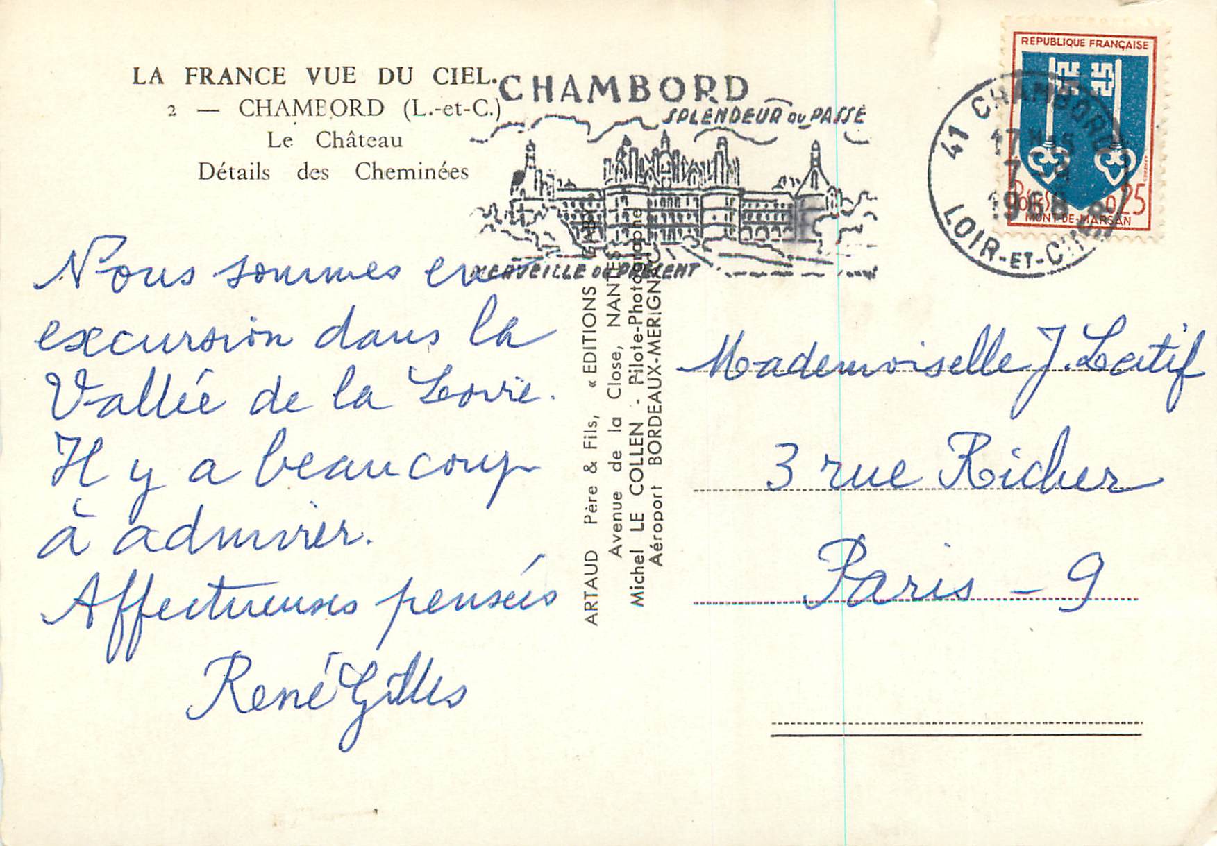 Chambord — Détails des Cheminées — Éditions Artaud Père & Fils — Verso