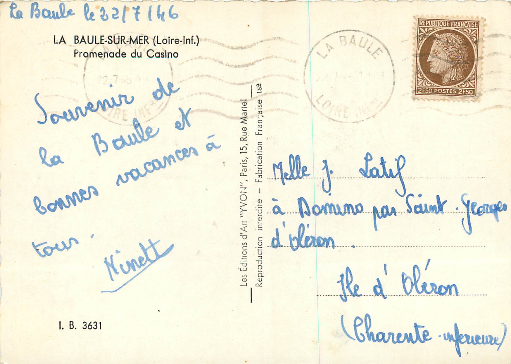 CPM La Baule sur Mer (Loire inf)Promenade du Casino — Rückseite