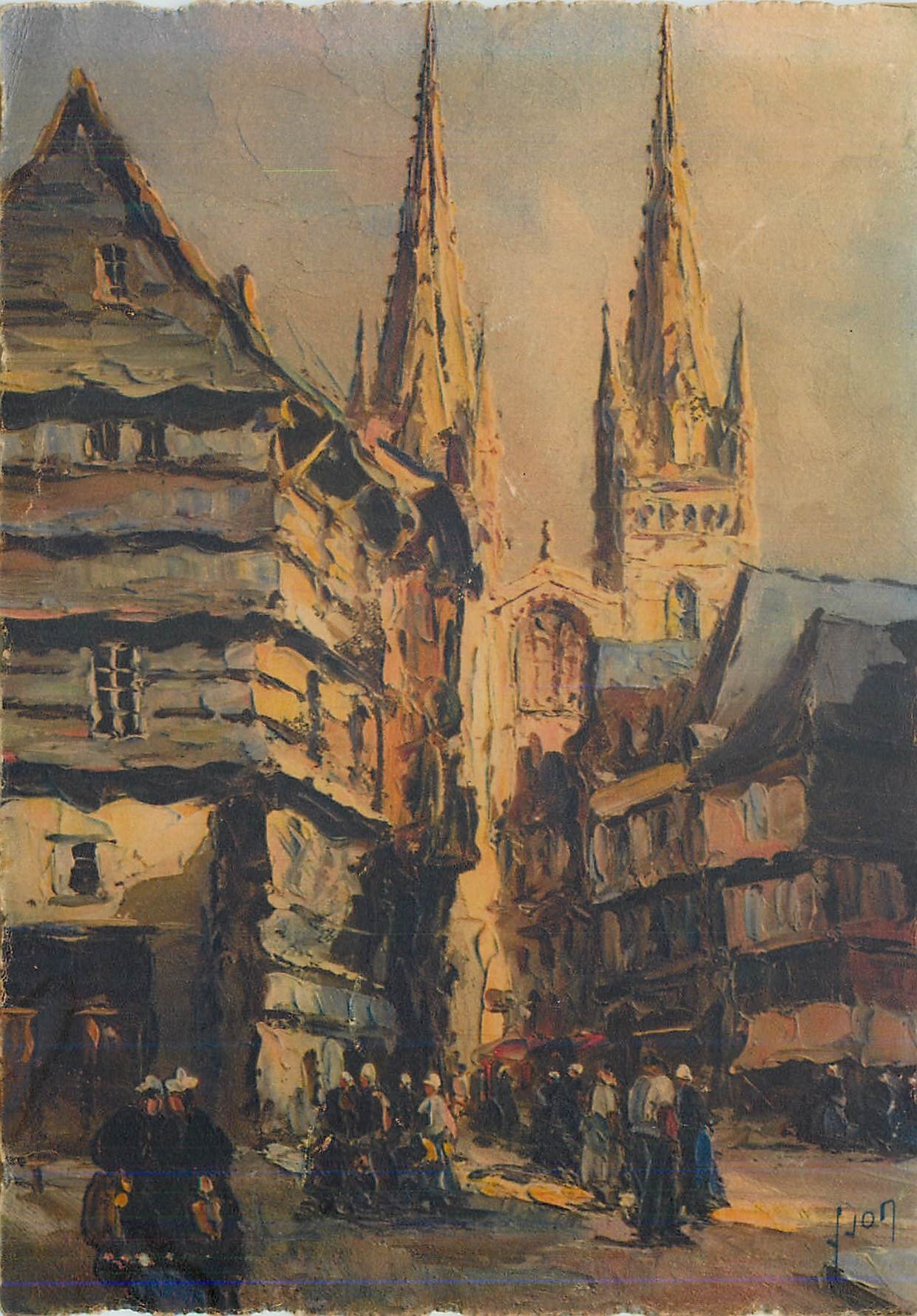 CPM Quimper (Finistere)Cathedrale et rue Kereo