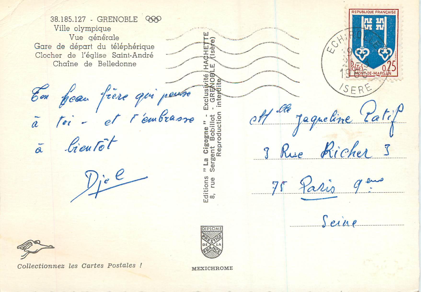 Grenoble — Ville olympique — Vue générale — Éditions Hachette — Verso