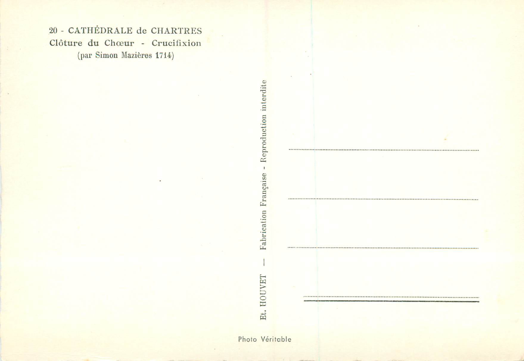 CPM Cathedrale de Chartres cloture du choeur Crucifixion — Rückseite