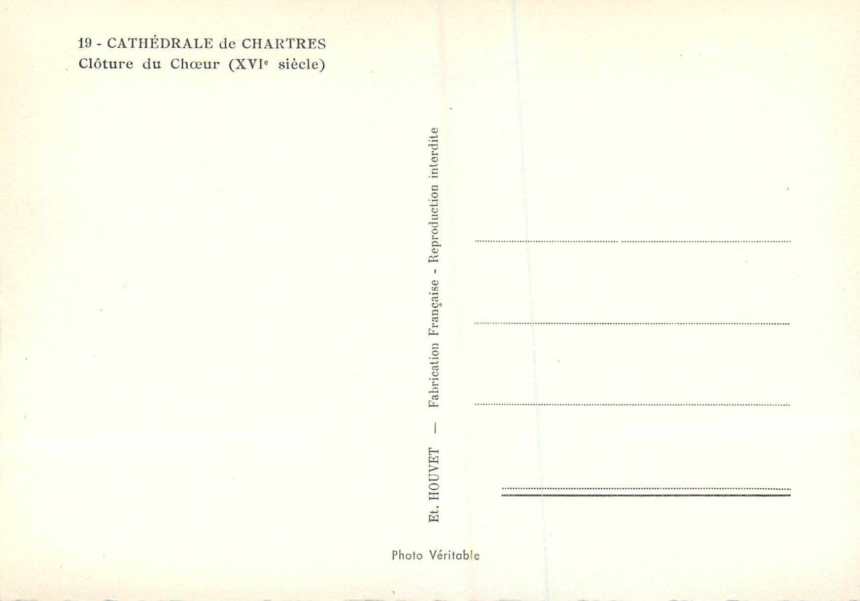 CPM Cathedrale de Chartres Cloture du Choeur (XVI siecle) — Rückseite