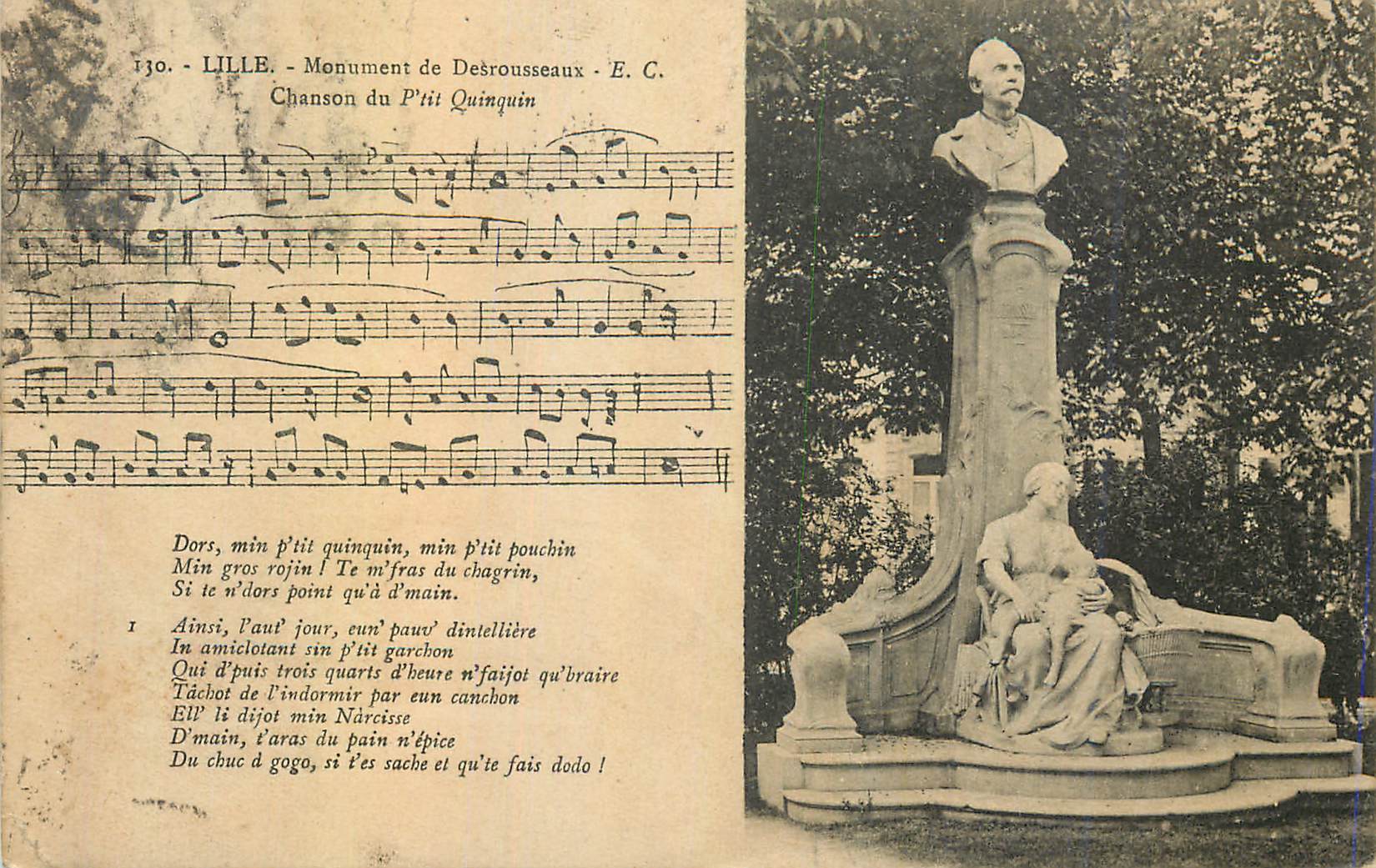 CPA Lille Monument de Desrousseaux E C Chanson du Ptit Quinquin
