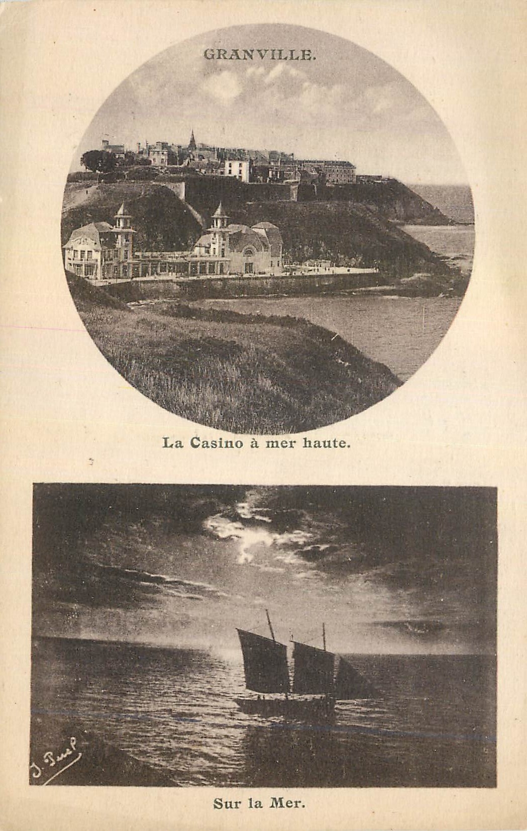 CPA Granville Le casino a mer haute Sur la mer Bateau