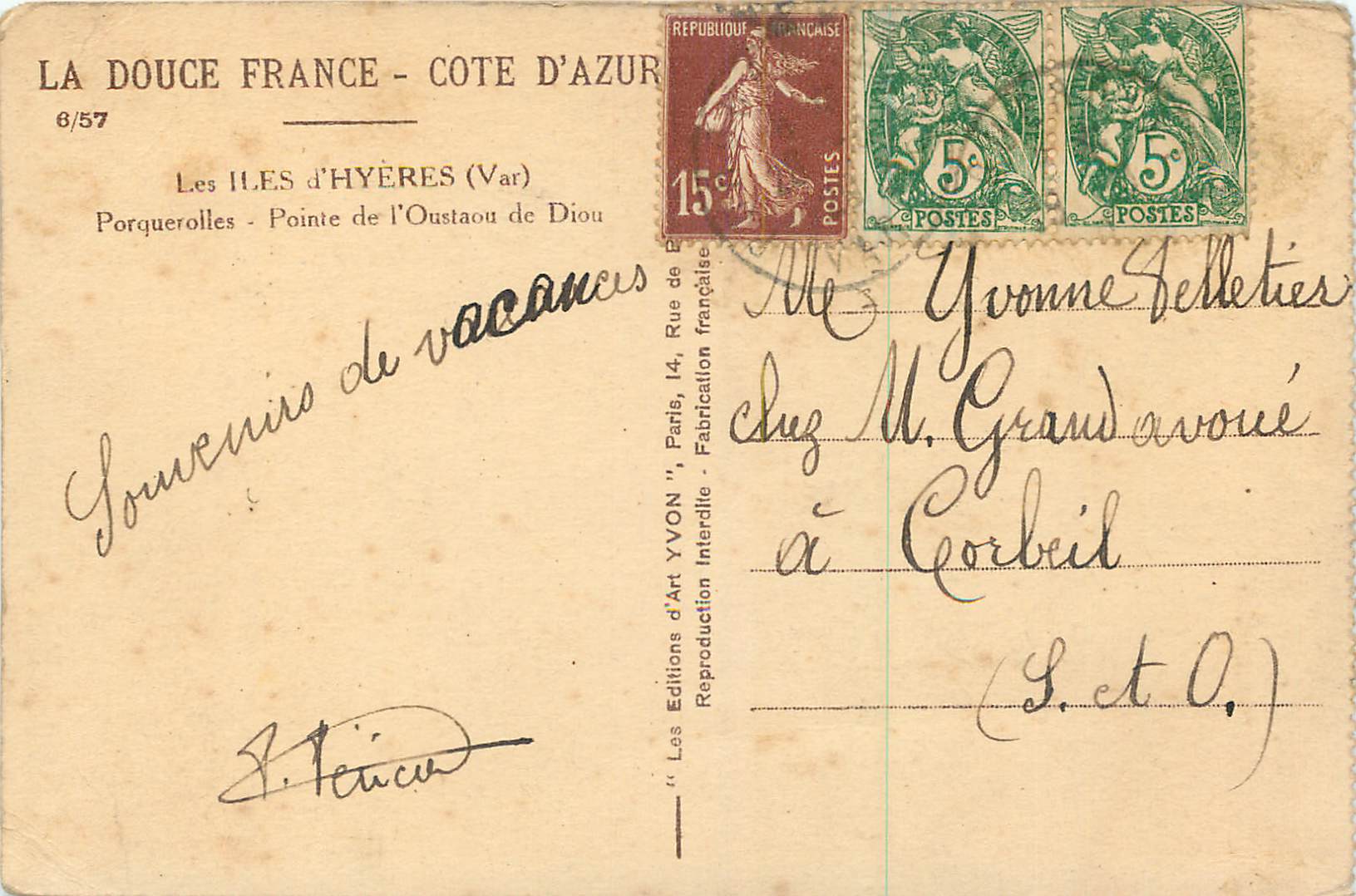 CPA La Douce France Cote d'Azur Les Iles Hyeptre — Verso