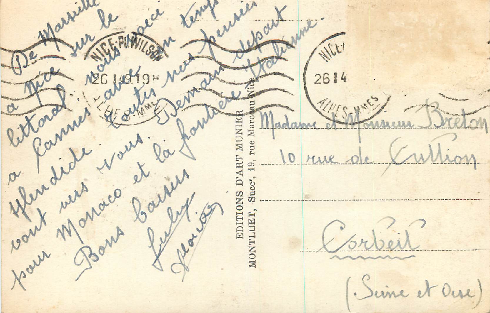 CPA Cannes Panorama pris du Suquet — Verso