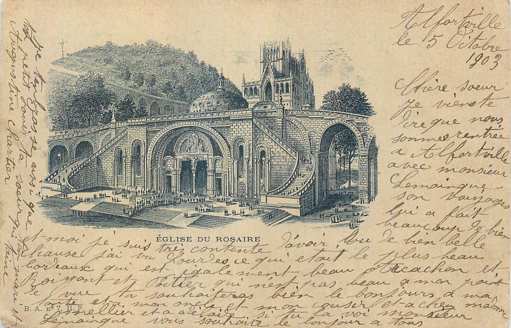 CPA Monument Eglise de la rosaire Lourdes (carte 1900)