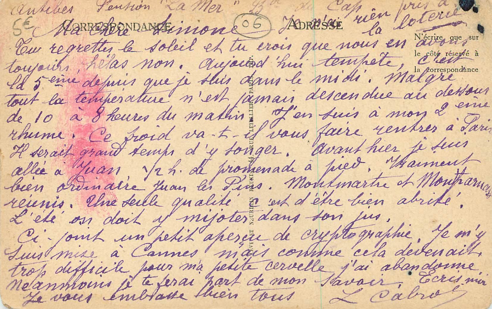 CPA Juan les pins un coin de la plage  — Rückseite