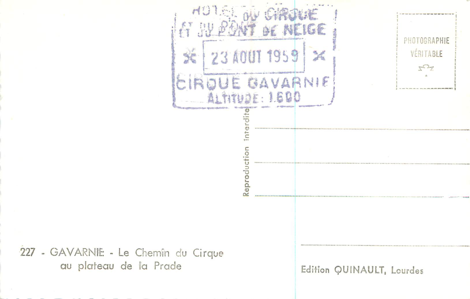 CPM Gavarnie le chemain du cirque au plateau de la parade — Verso