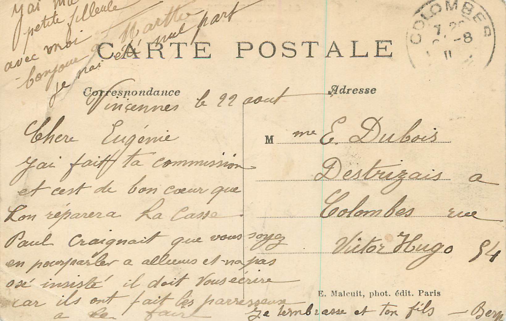 CPA Vincennes cours marigny statut general de daumesnil — Rückseite