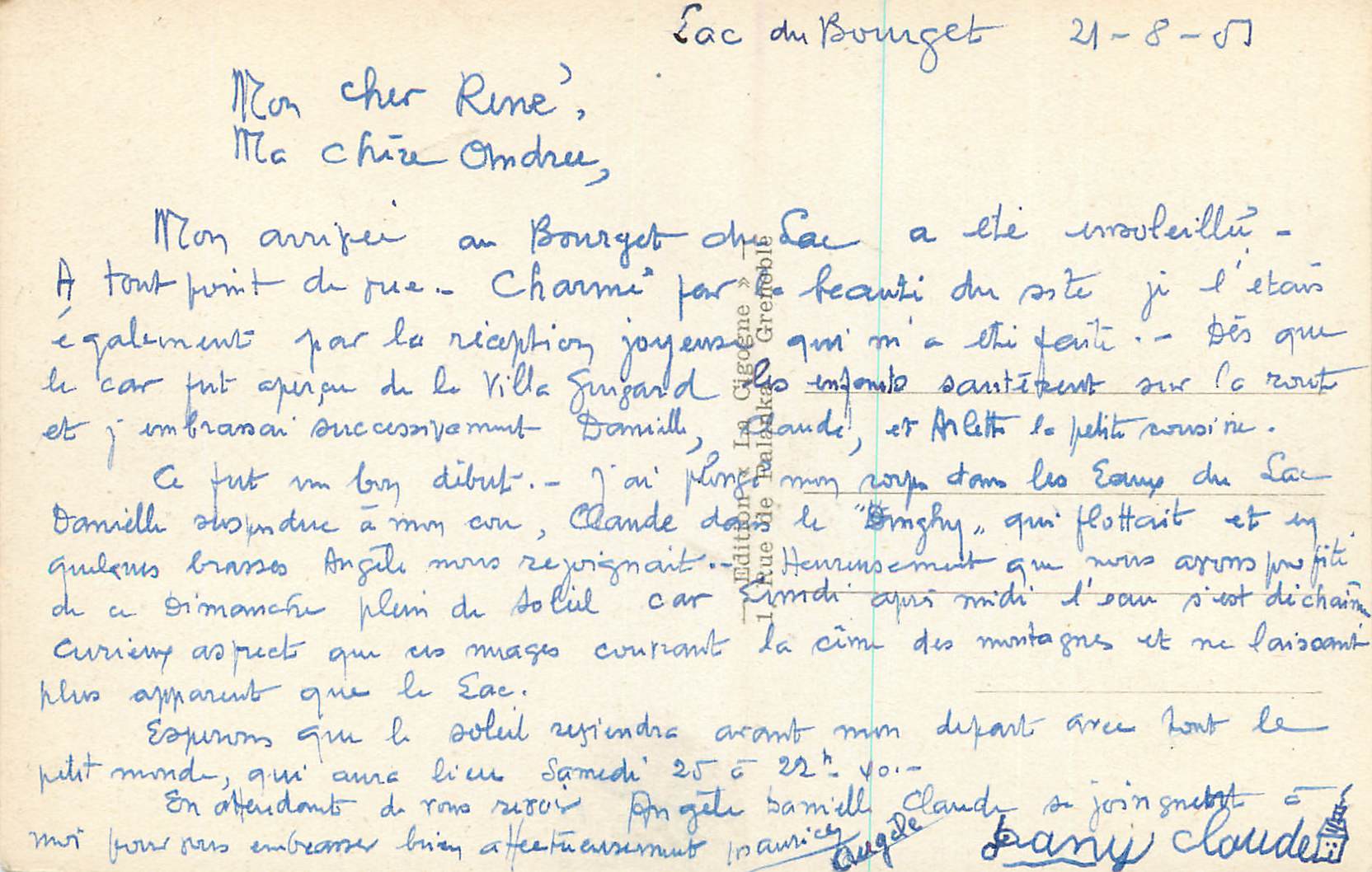 CPM aix les bains lac de Bourget mont revard  — Verso