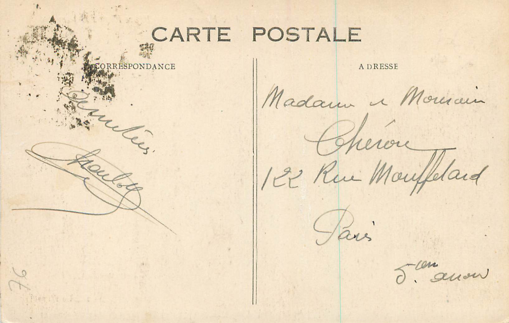 CPA Sainte adresse boulevard felix faure  — Rückseite