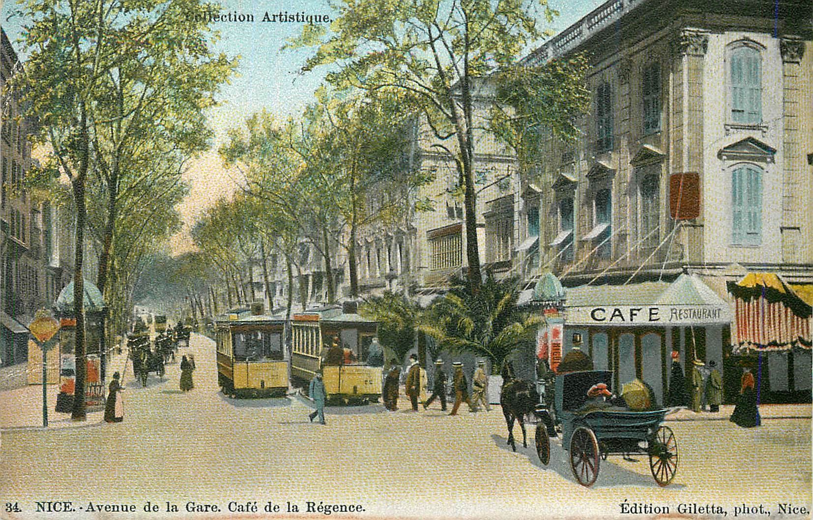 CPA Nice cafe Restaurant Cafe de la Regence Tramway