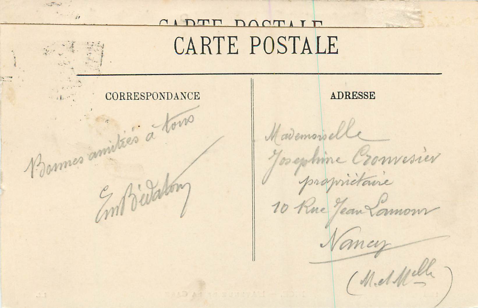CPA Nice Avenue de la gare Tramway — Rückseite