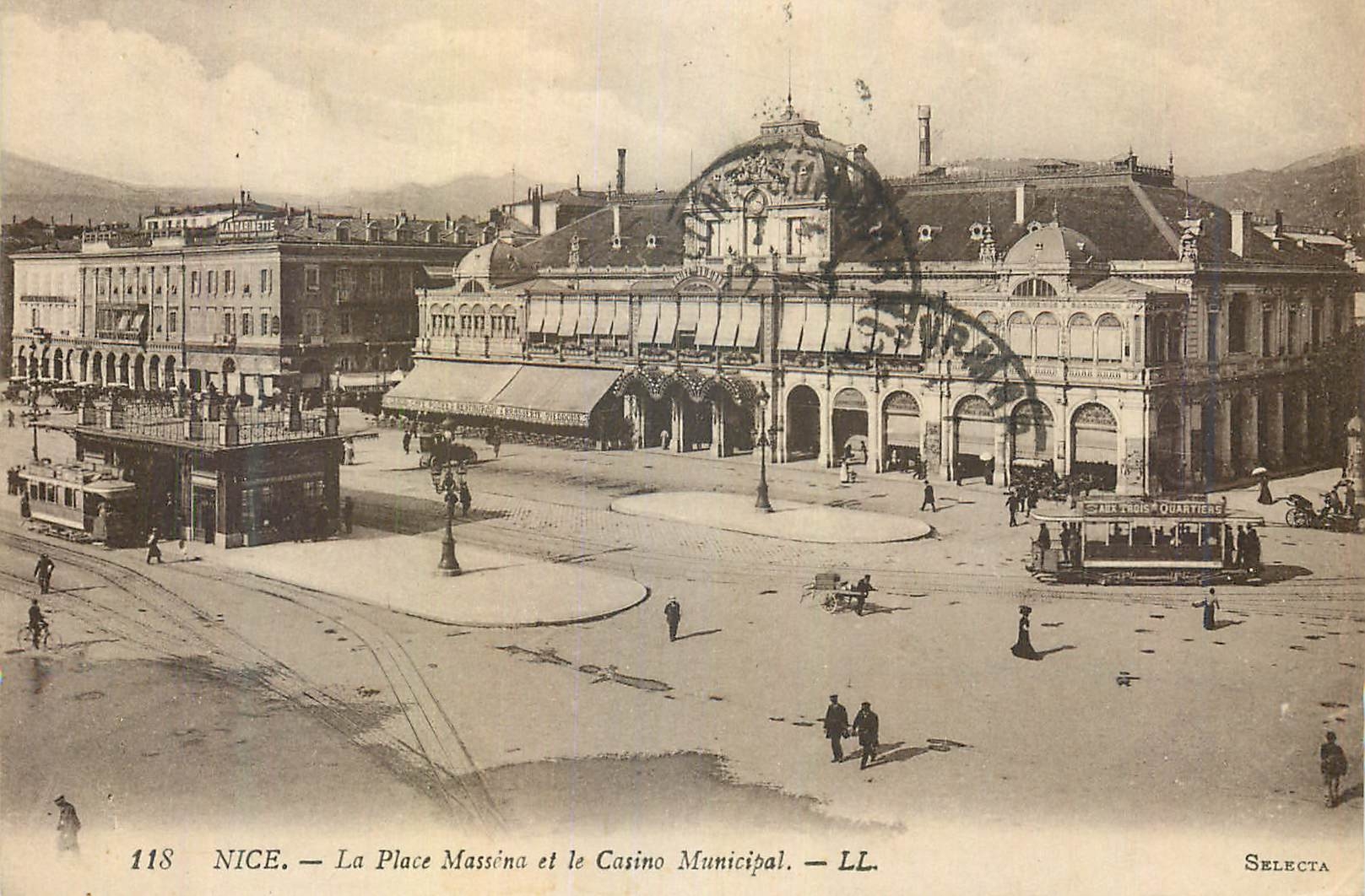 CPA Nice la place Massena et le Casino municipal 118 Tramway