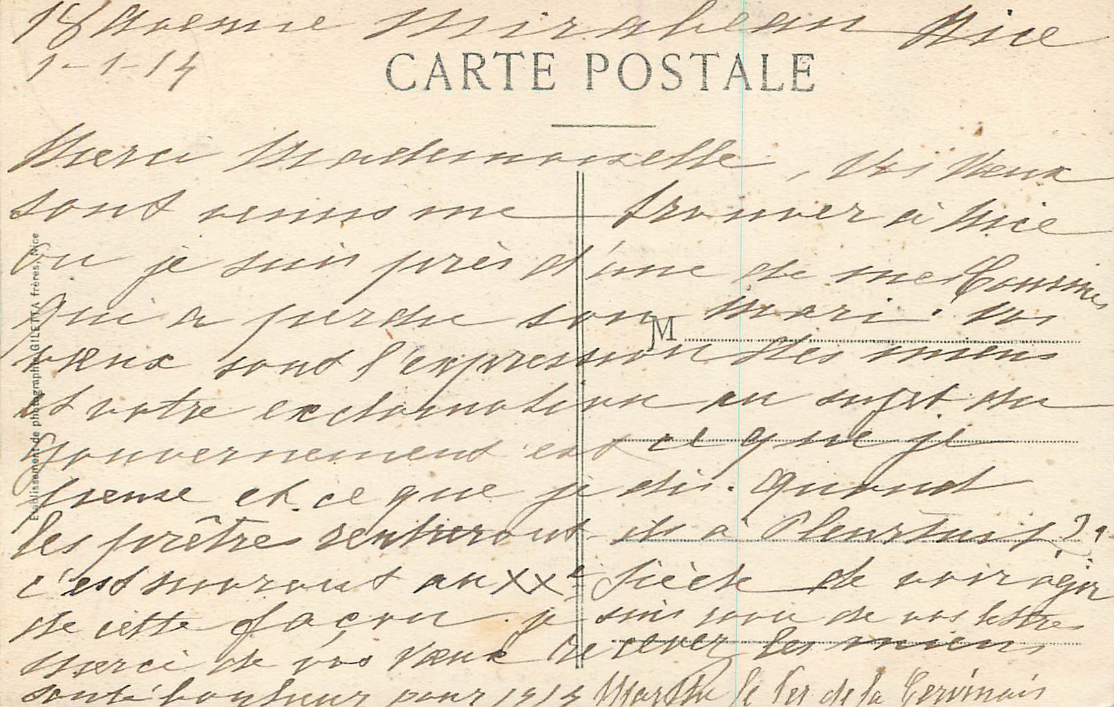 NICE — Avenue de la Gare — Édition Gilletta, n° 155 — Rückseite