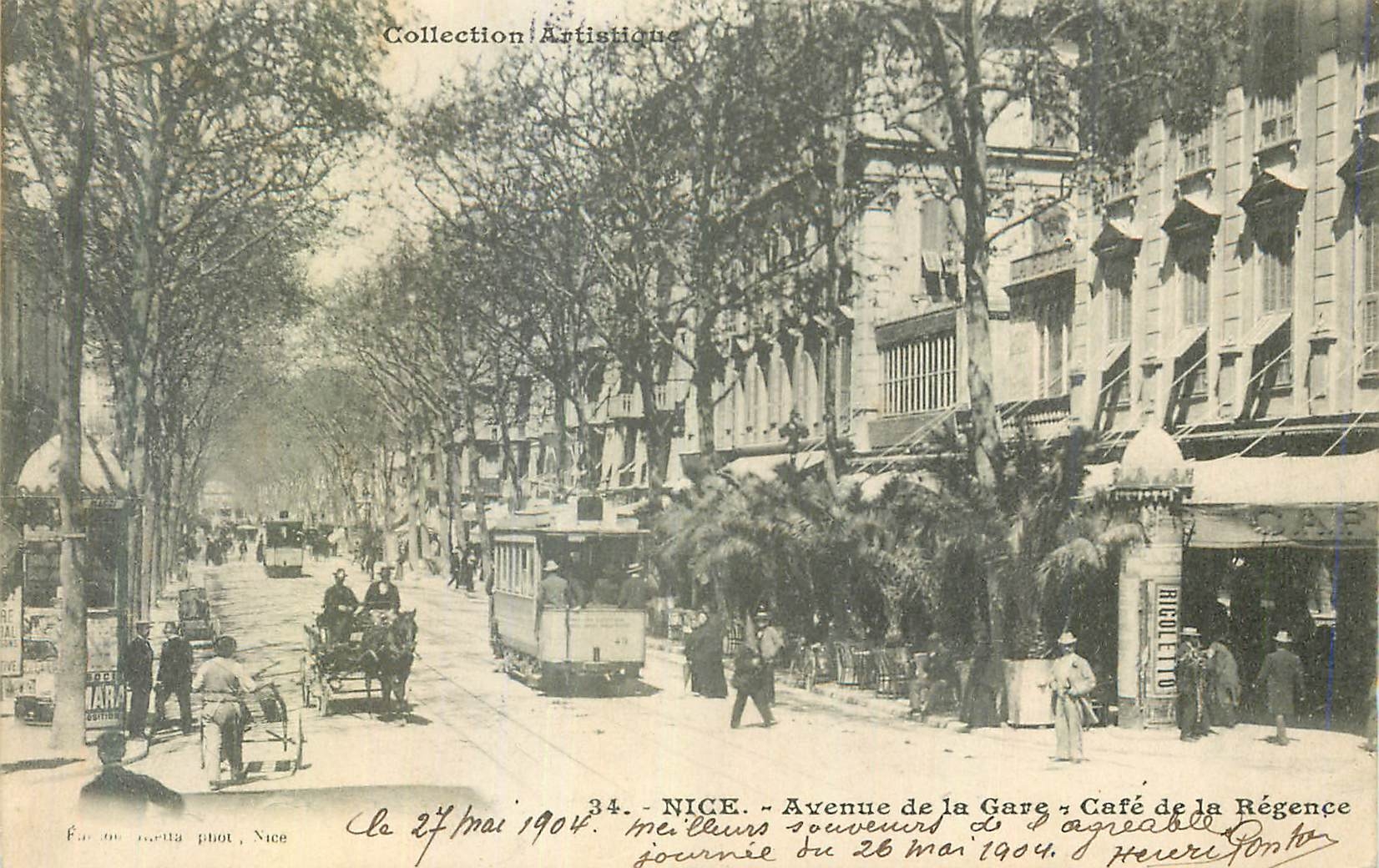 NICE - Avenue de la Gare - Café de la Régence — Collection Artistique, n°34, Éd. de Metta phot. Nice