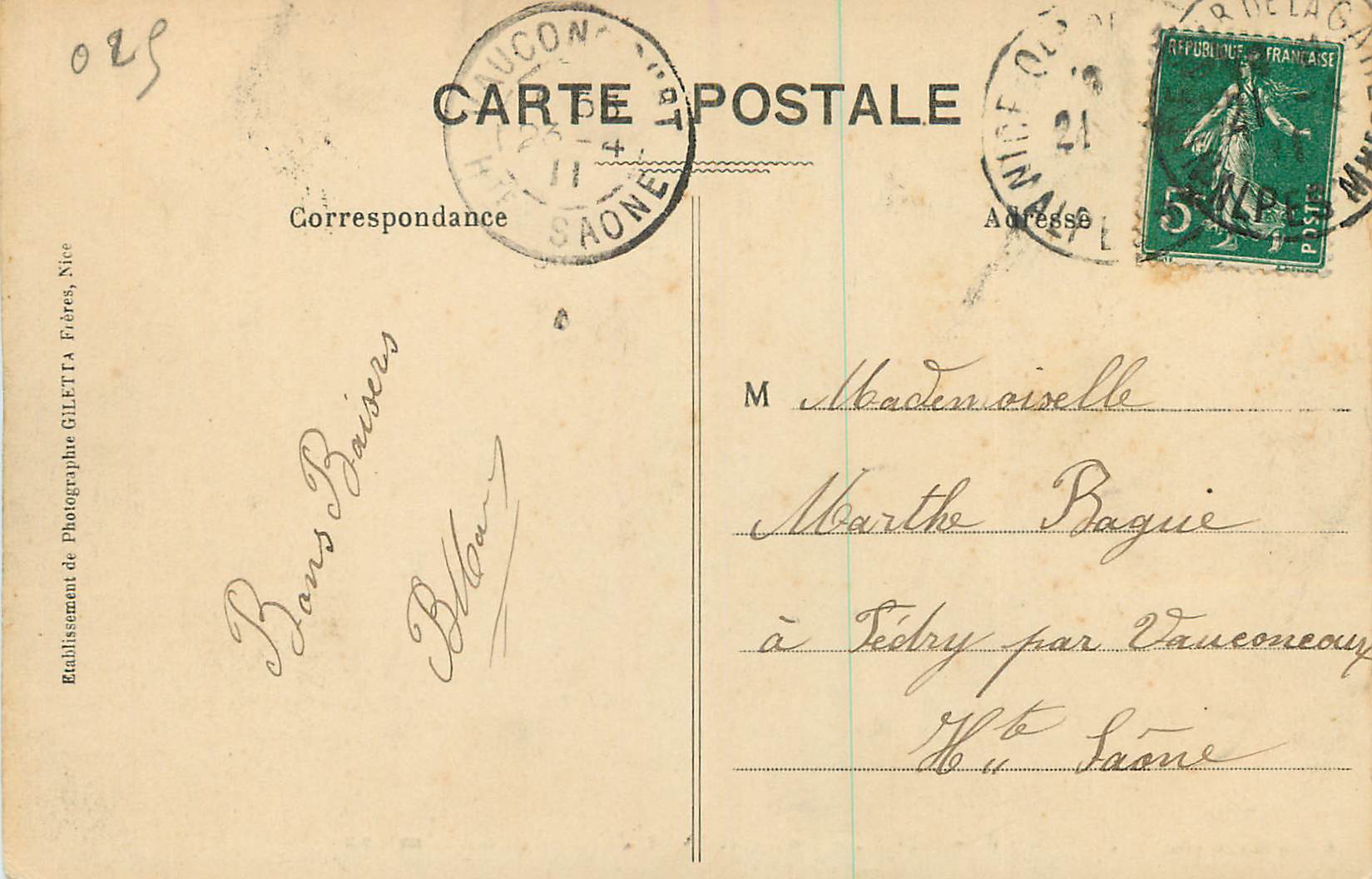 CPA Nice Casino et nouveaux Jardins — Rückseite