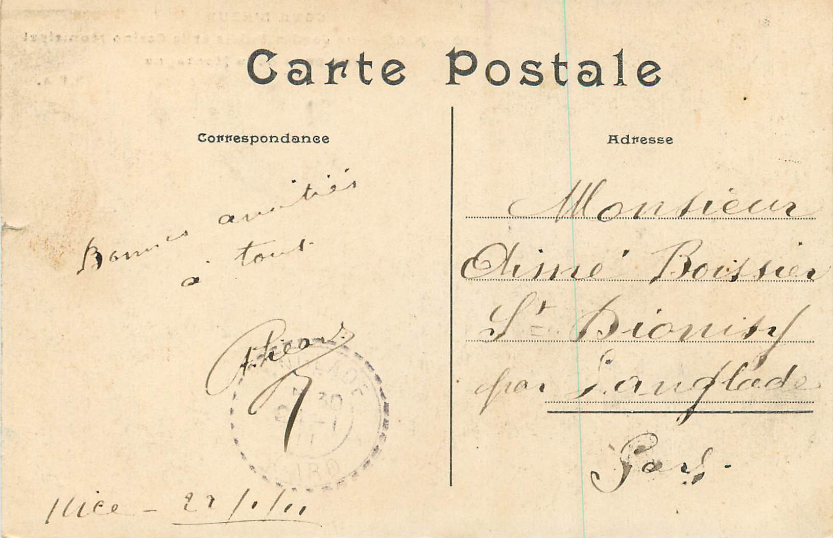 CPA Nice le Jardin public et le Casino municipal — Rückseite
