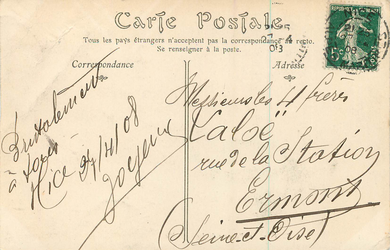 CPA Nice les Jardins du palmiers — Rückseite