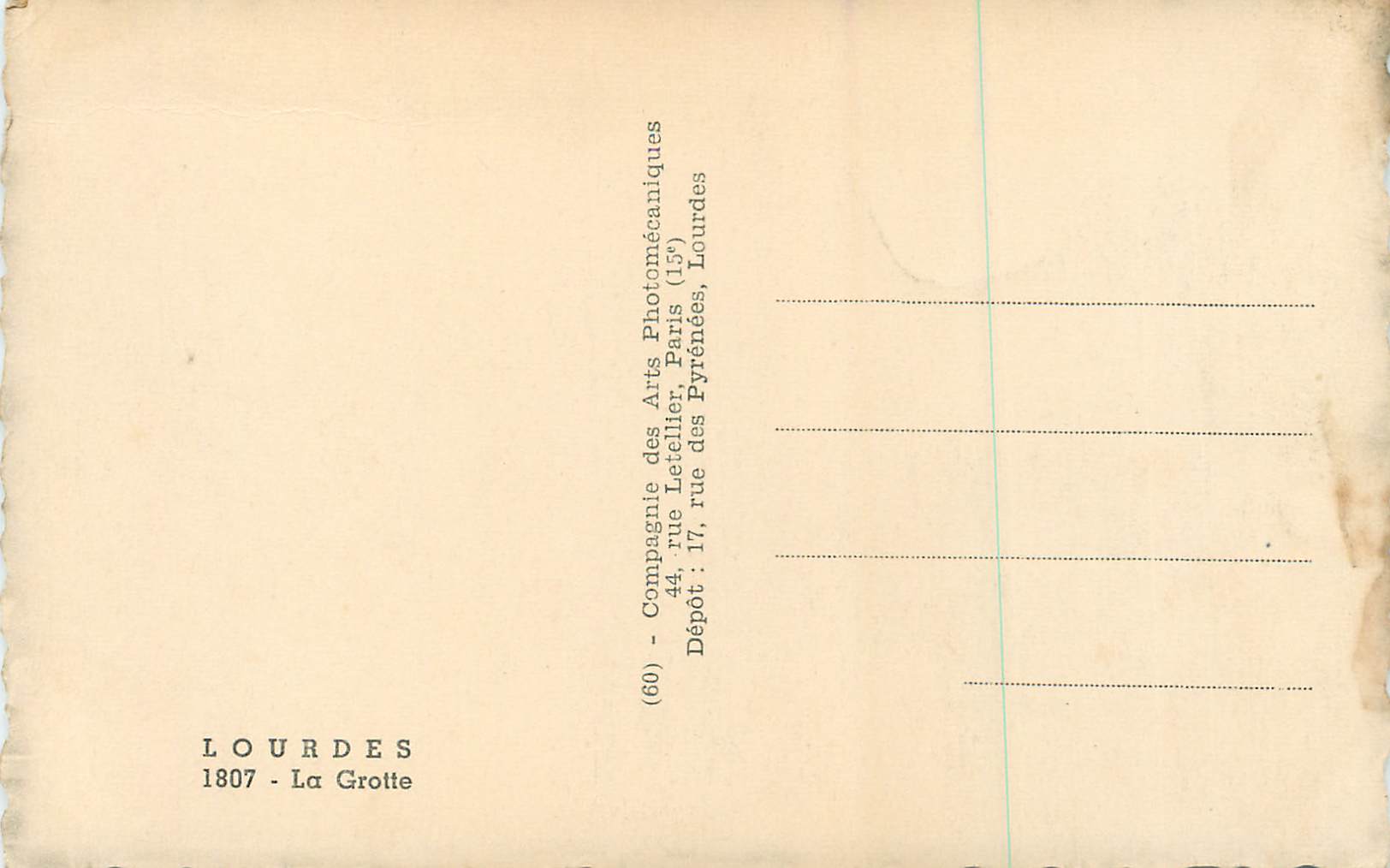 CPM Lourdes la grotte — Verso