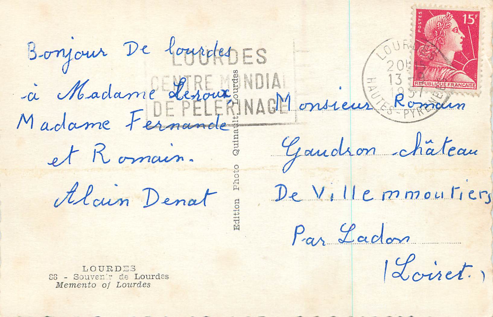 CPM Souvenir de Lourdes  — Verso