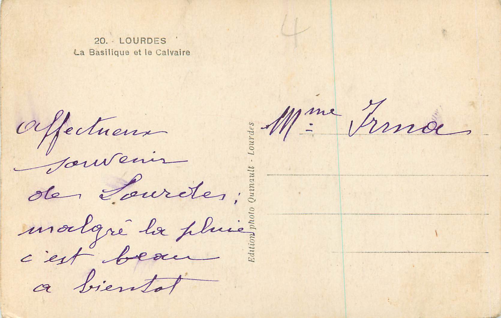 CPA Lourdes la basilique et le calvers — Verso