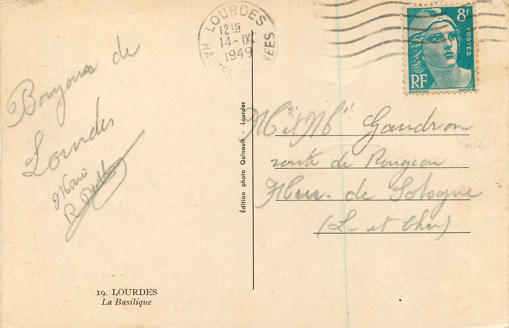 CPA Lourdes la basilique — Verso