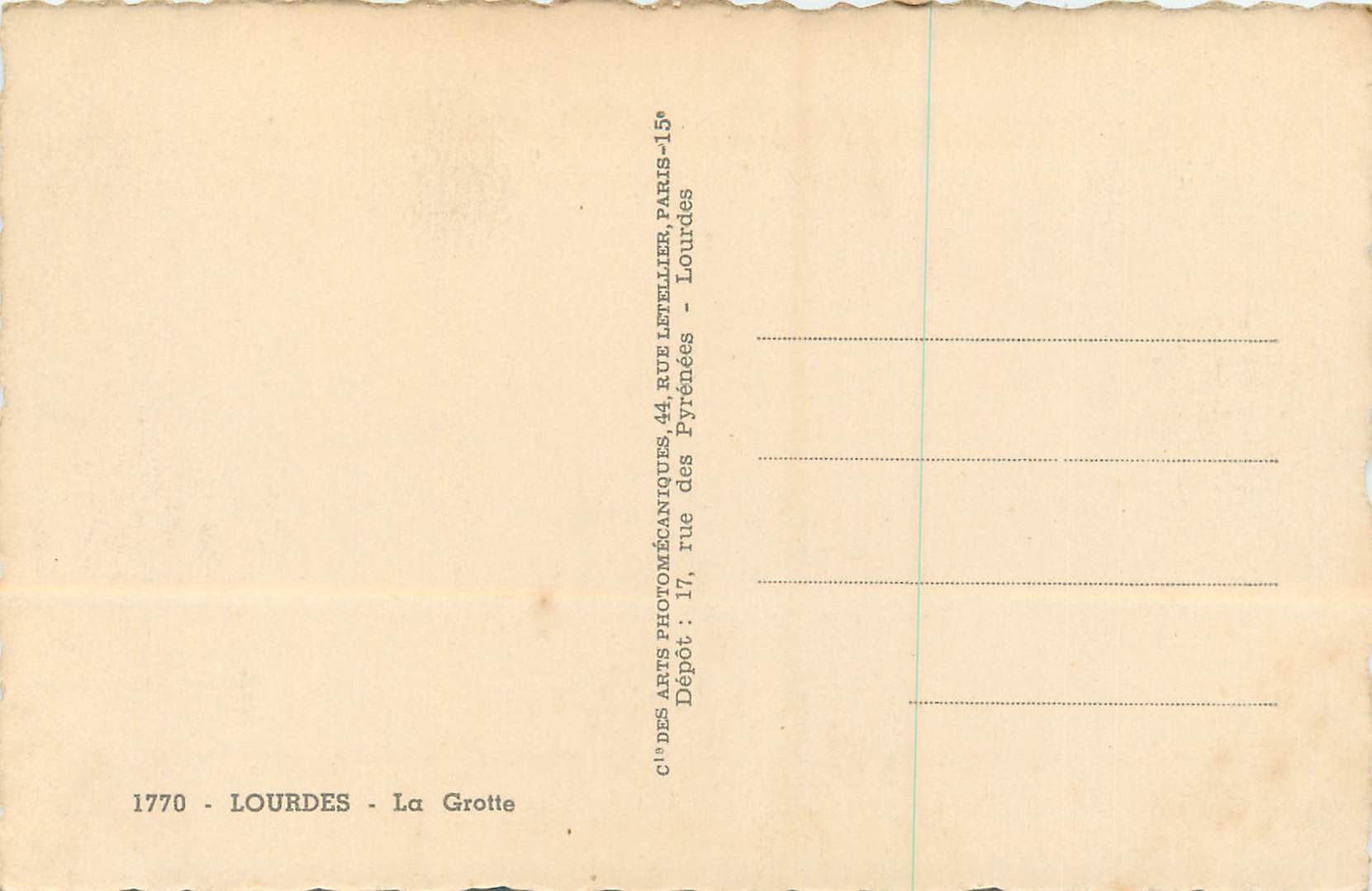 CPM La Grotte Lourdes — Verso