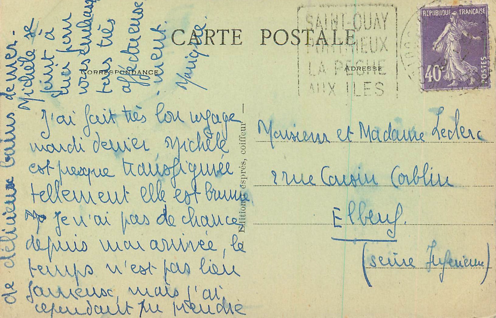 CPA St Quay Portrieux Le rocher du Gerbol d'Avoine — Rückseite