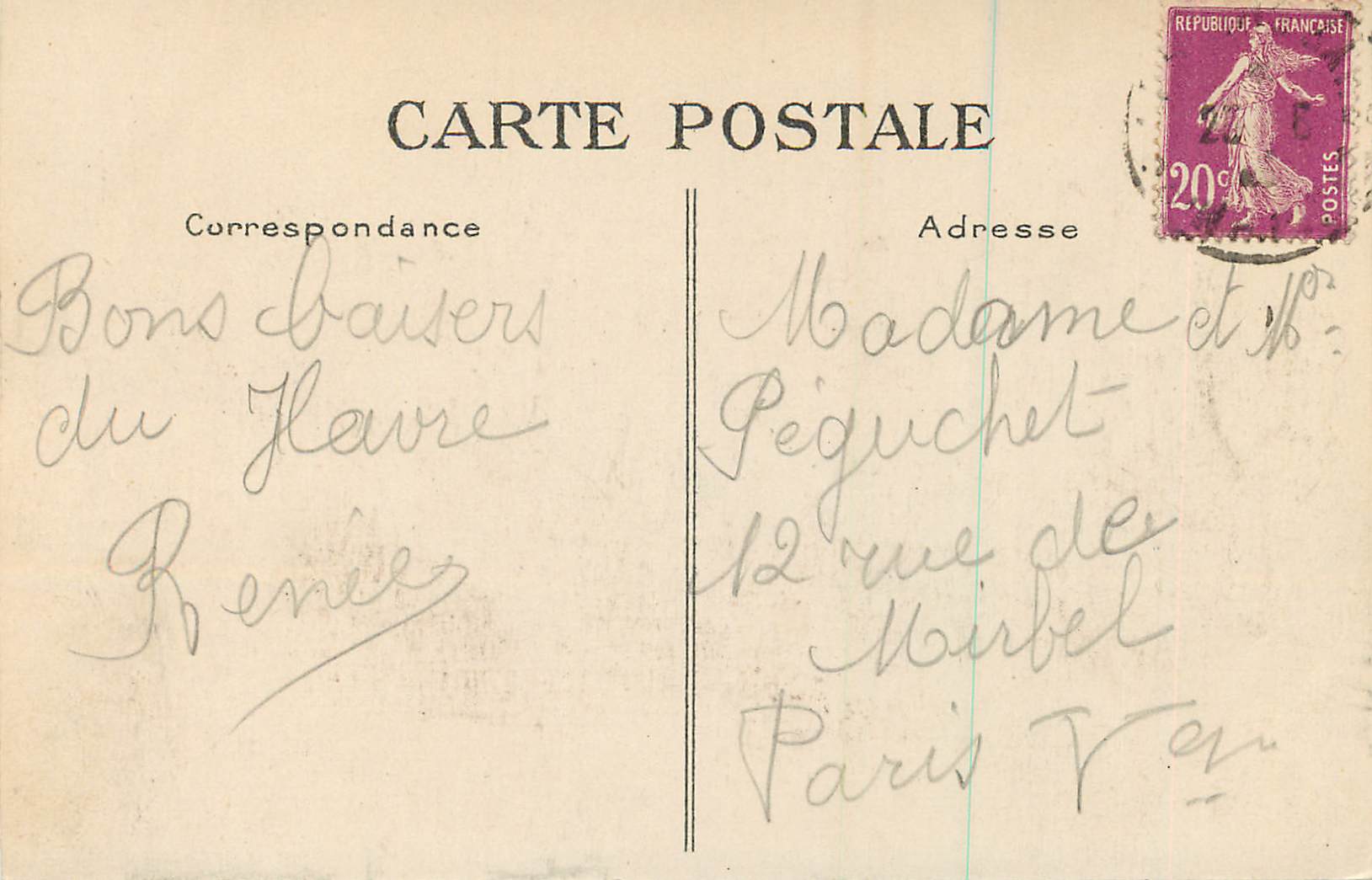 CPA Le Havre la rue thiers et la cote Tramway — Rückseite