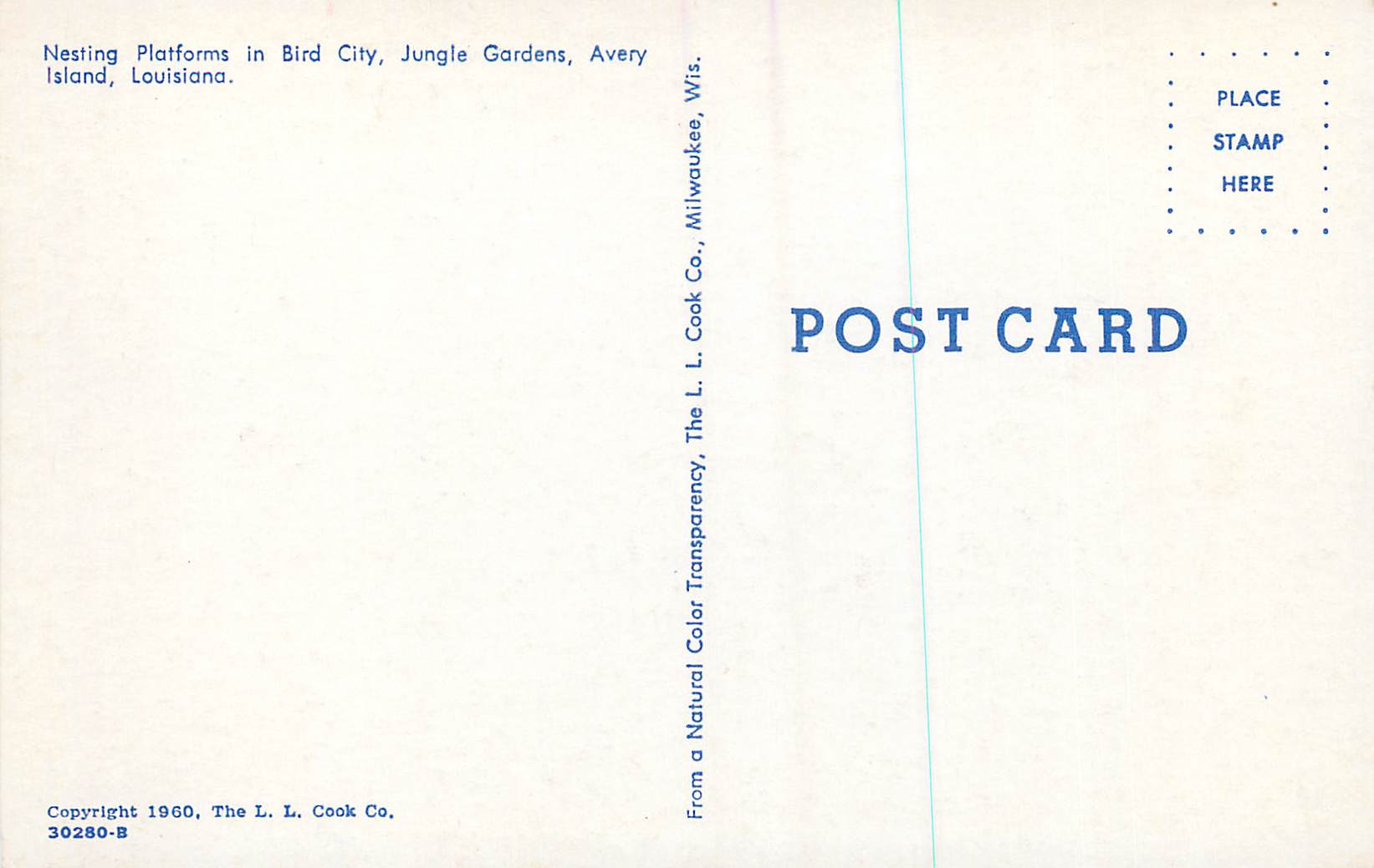 Nesting Platforms in Bird City, Jungle Gardens, Avery Island, Louisiana — The L. L. Cook Co. 30280-B — Reverso