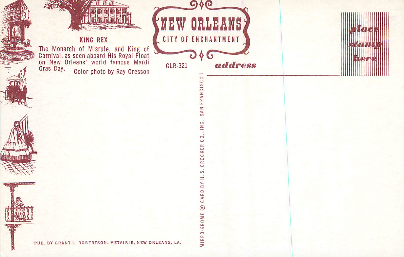 CPM New Orleans City of Enchantment KING REX The Monarch of Misrule and King of Carnival as seen aboard His Royal — Rückseite
