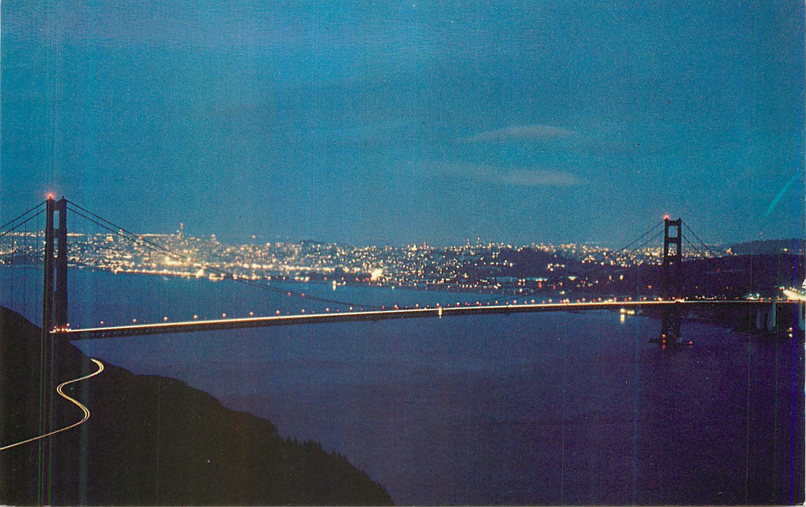 CPM Golden Gate Bridge at Night The Beautiful panoramic view of San Francisco's