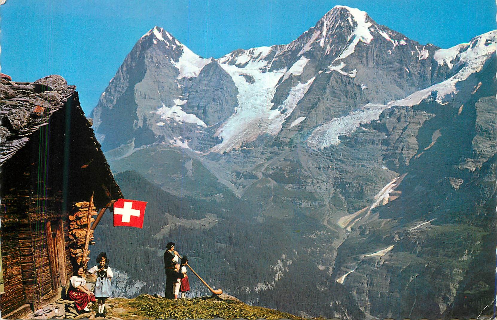 CPM Joueur de cor des Alpes et sa famille Suisse