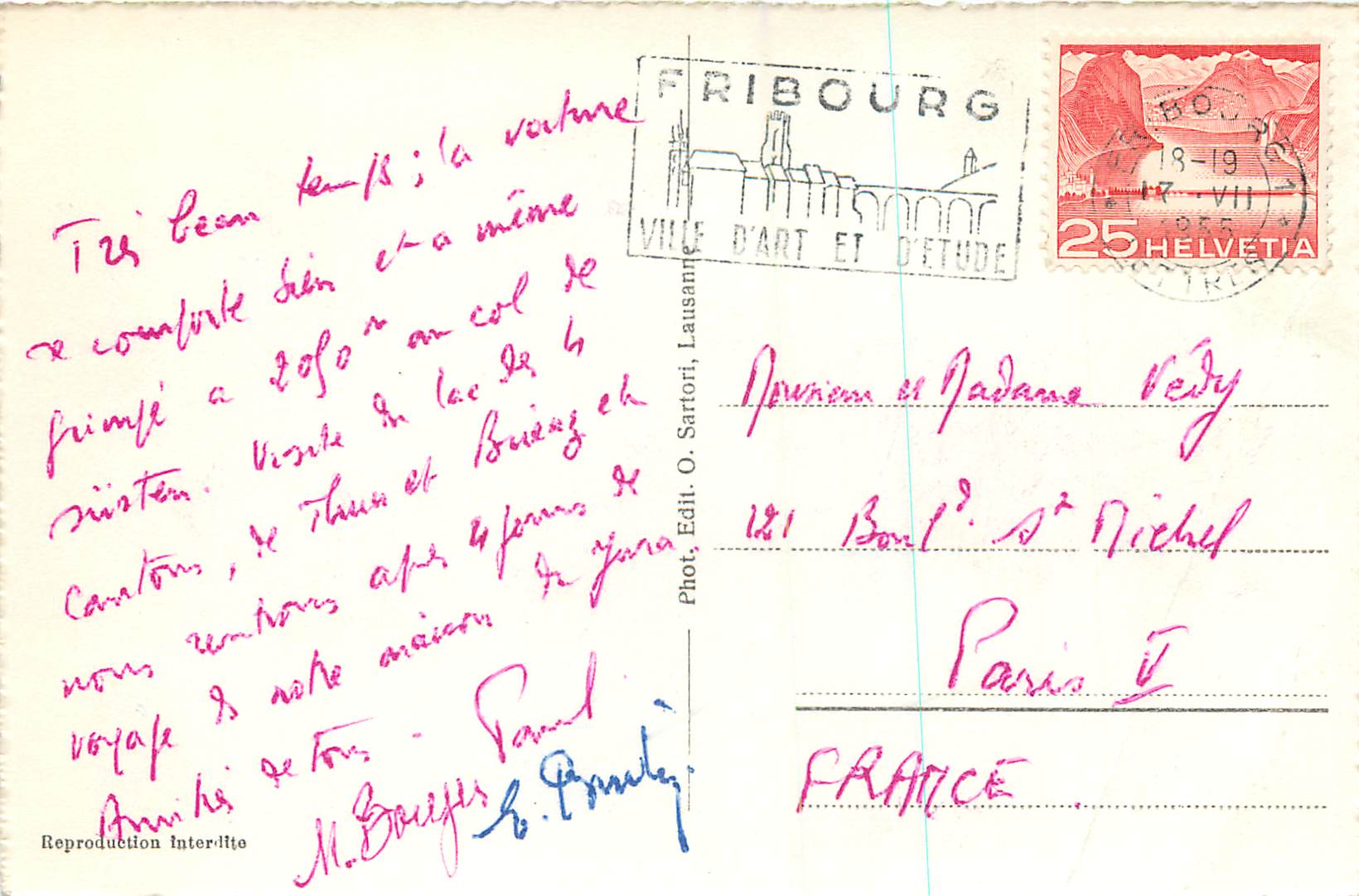 CPM FriBourg le tilleul de Morat et Hotel de Ville — Verso