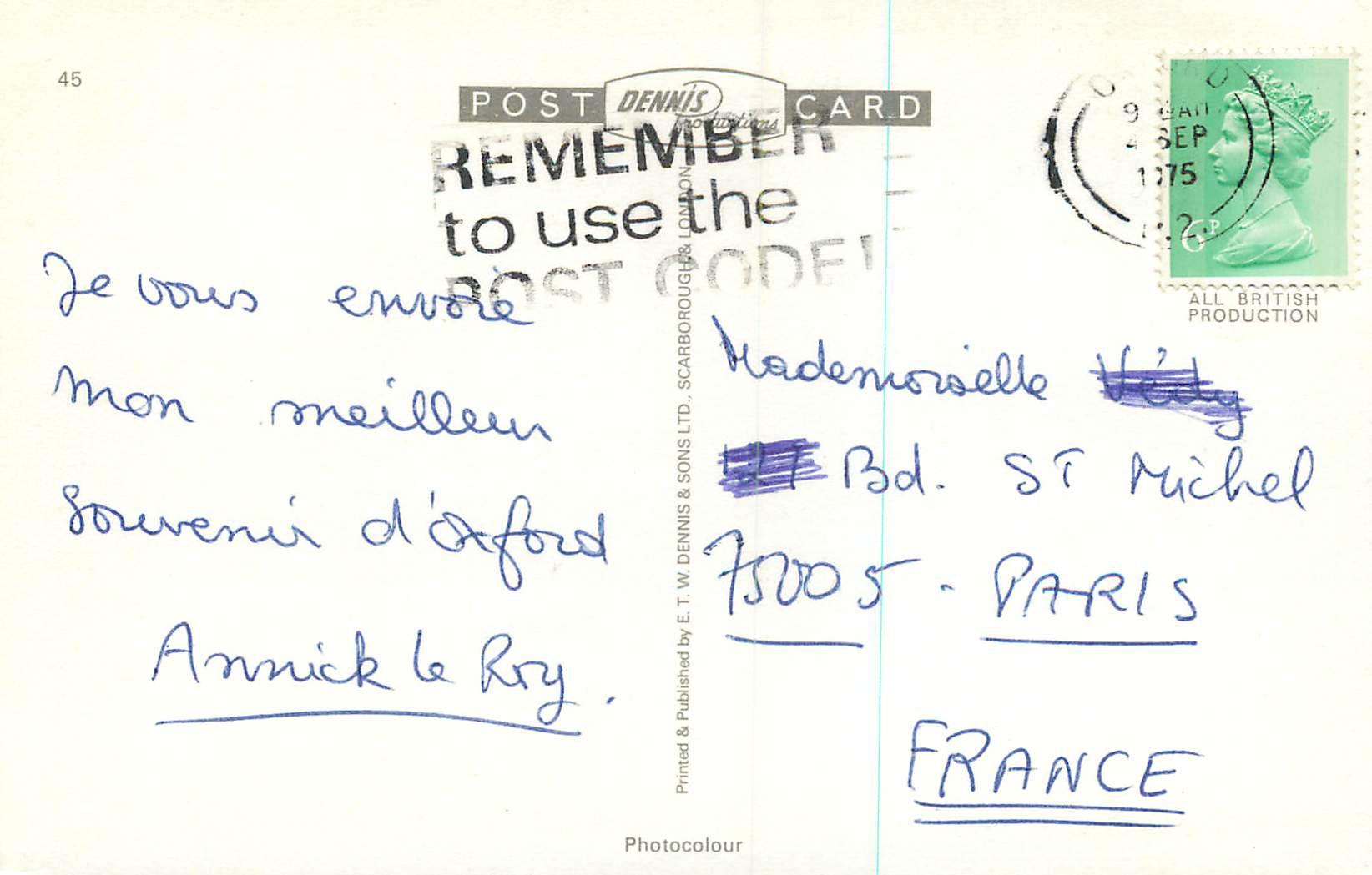 Radcliffe Camera, Oxford — éditeur E.T.W. Dennis & Sons Ltd. n° 0.0261 — Verso