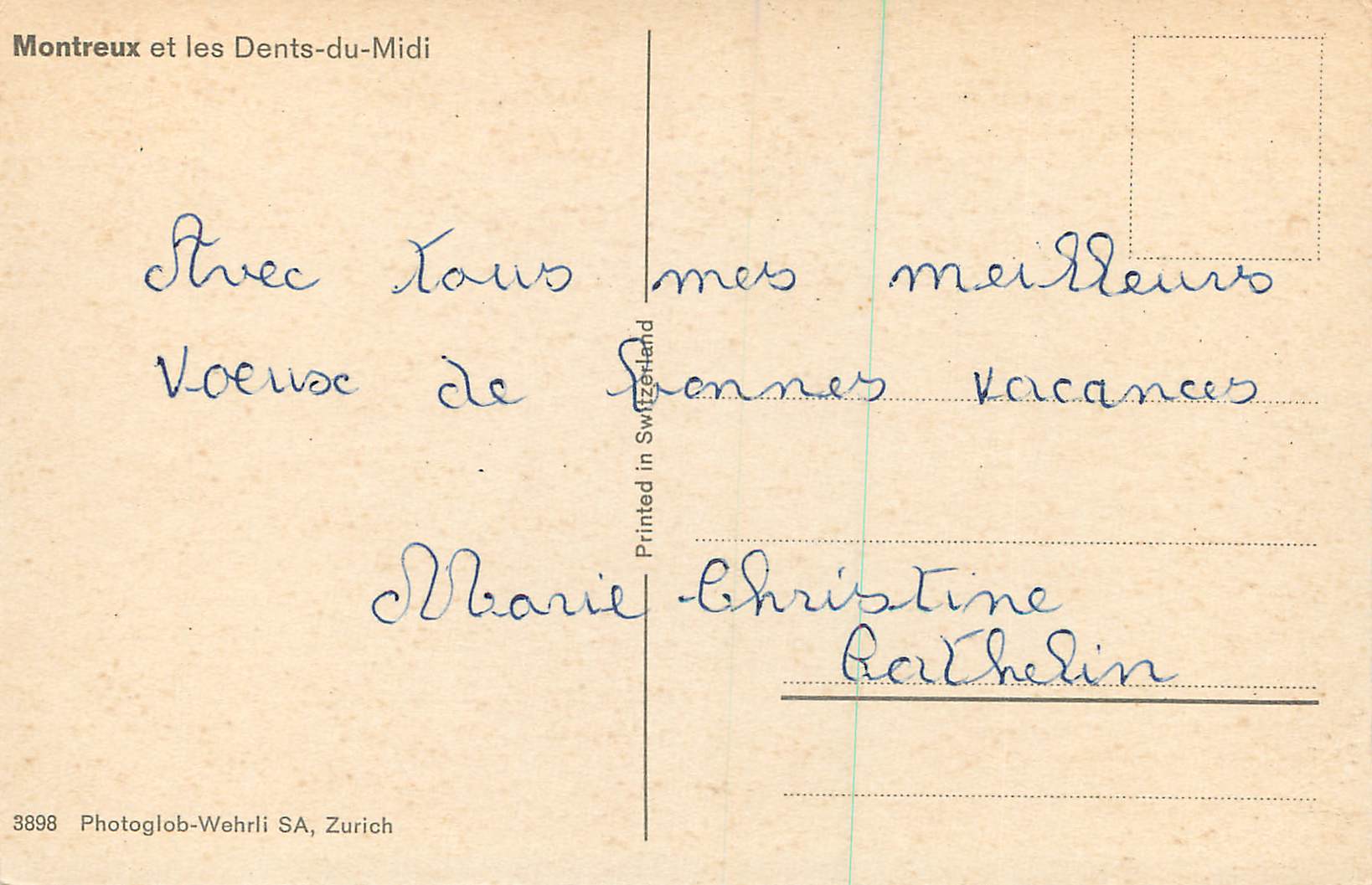 Montreux et les Dents-du-Midi — Photoglob-Wehrli SA, Zurich, n°3898 — Verso