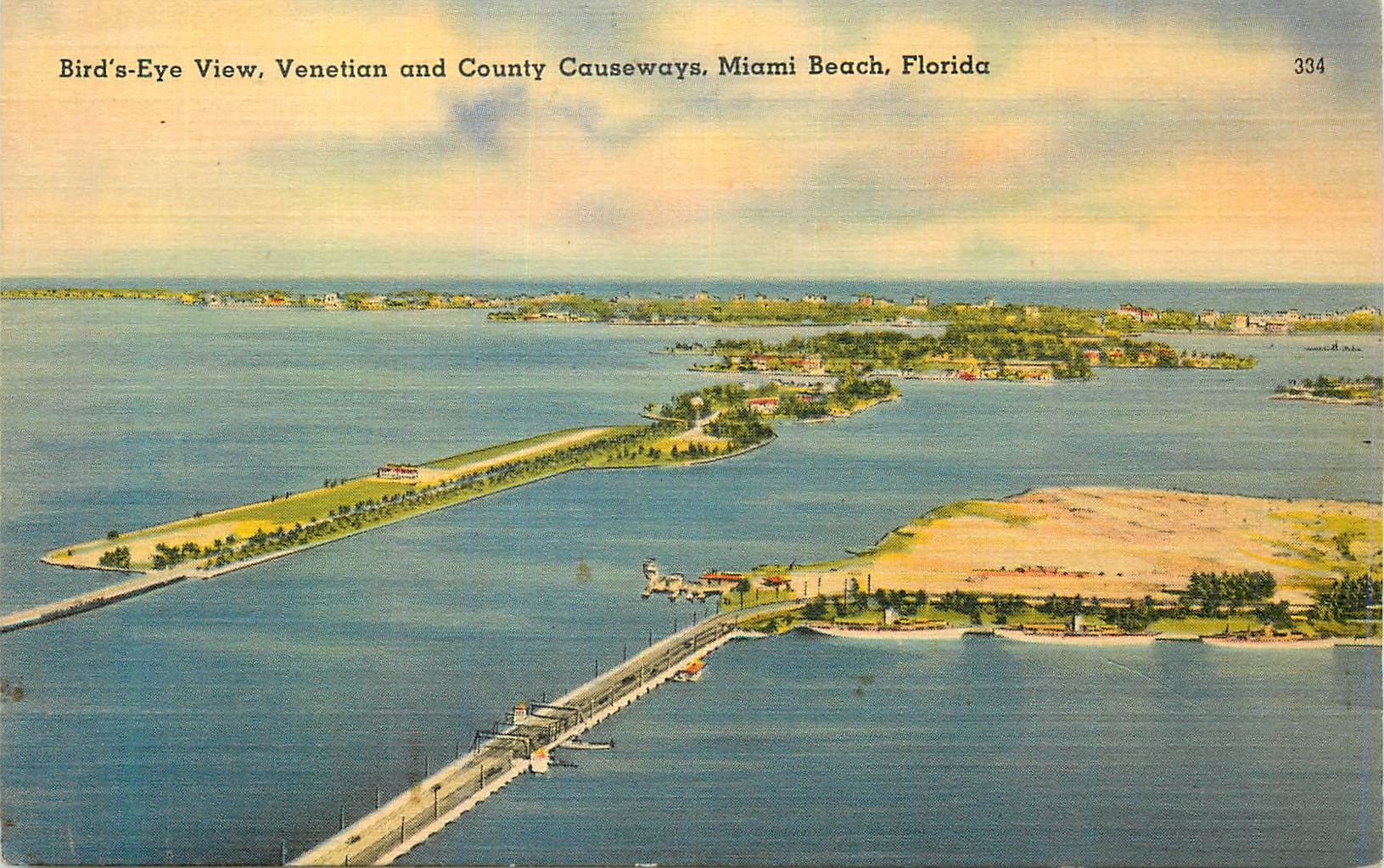CPA Bird's Eye View Venetian and County Causeways Miami Beach Florida 