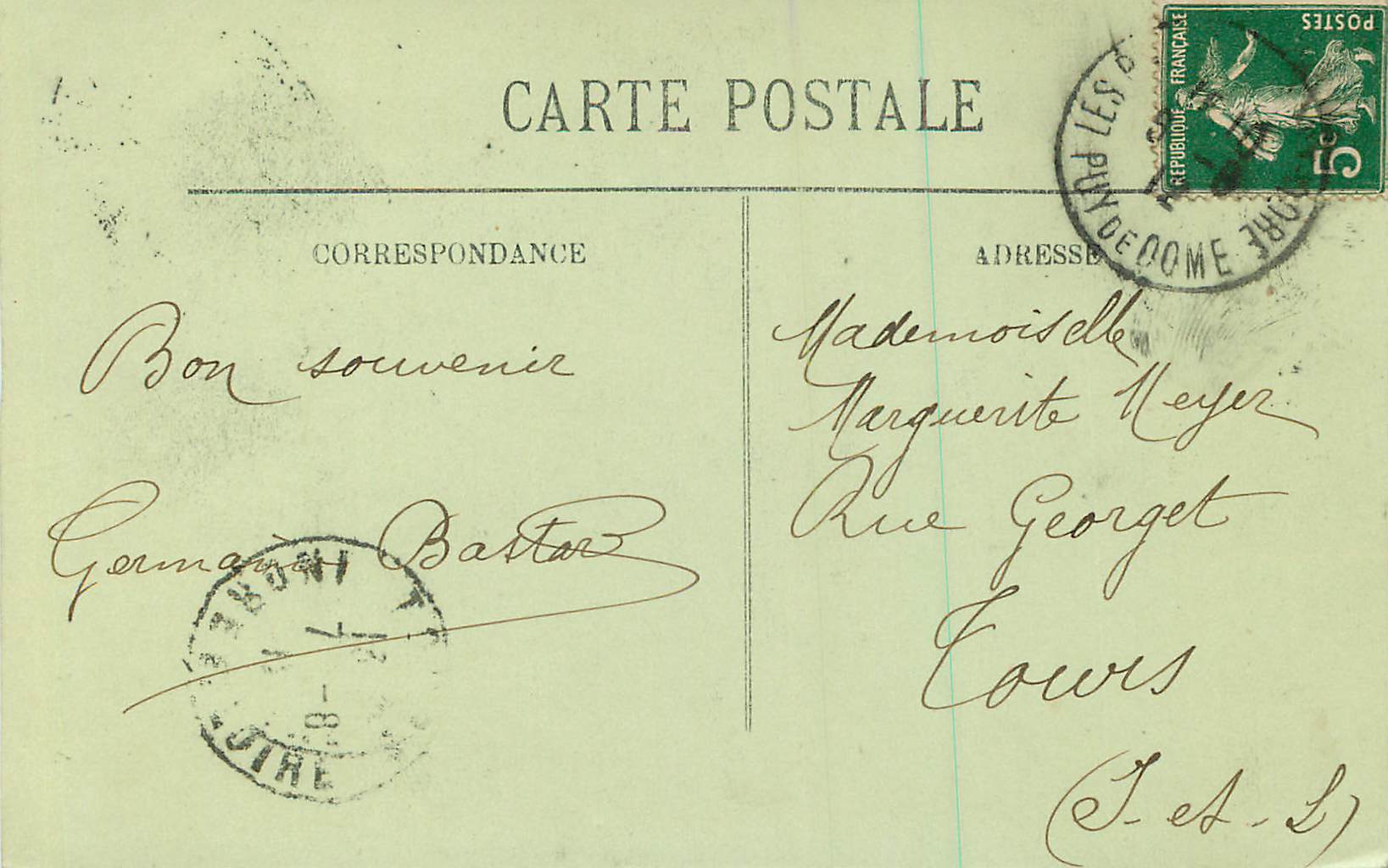 CPA Le Mont Dore La Cascade du Plat a Barbe — Verso