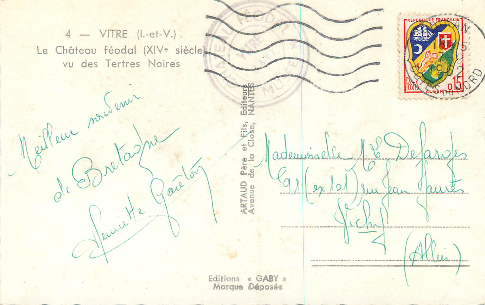 CPM Vitre le Chateau Feodale du XIVe Siecles vu des Tertres Noires — Rückseite