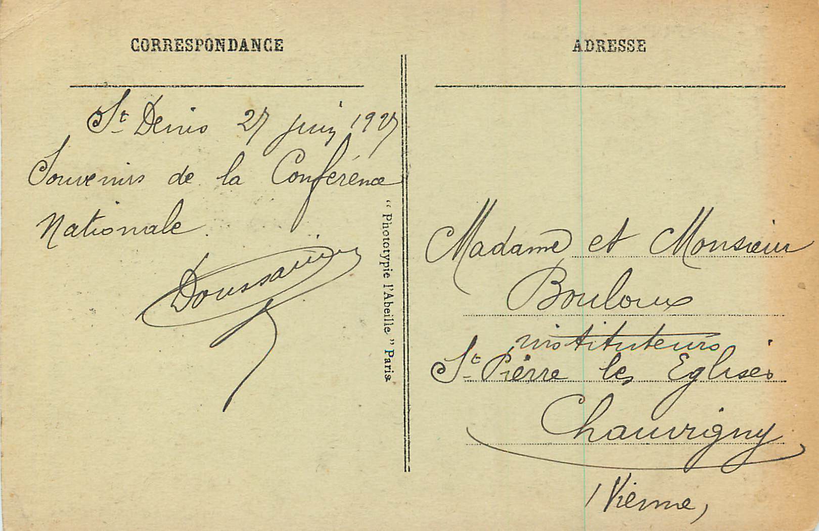 CPA Saint Denis la Mairie — Rückseite