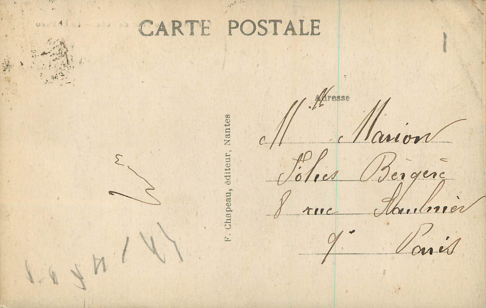 CPA Nantes la claire de l'une — Verso